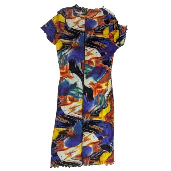 Womens Mesh Multicolor Abstract Bodycon Stretch Dress - Picture 1 of 4